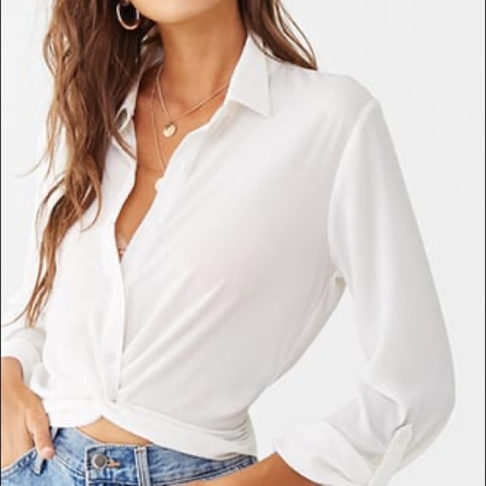 Button-Front Cropped Shirt